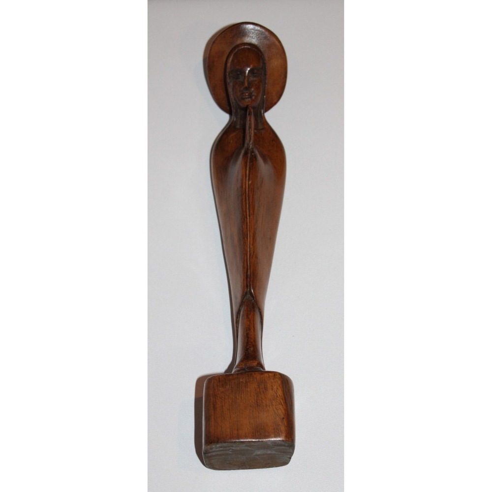 VTG 11.75" hand carved wooden religious statue Madonna Mother Mary praying